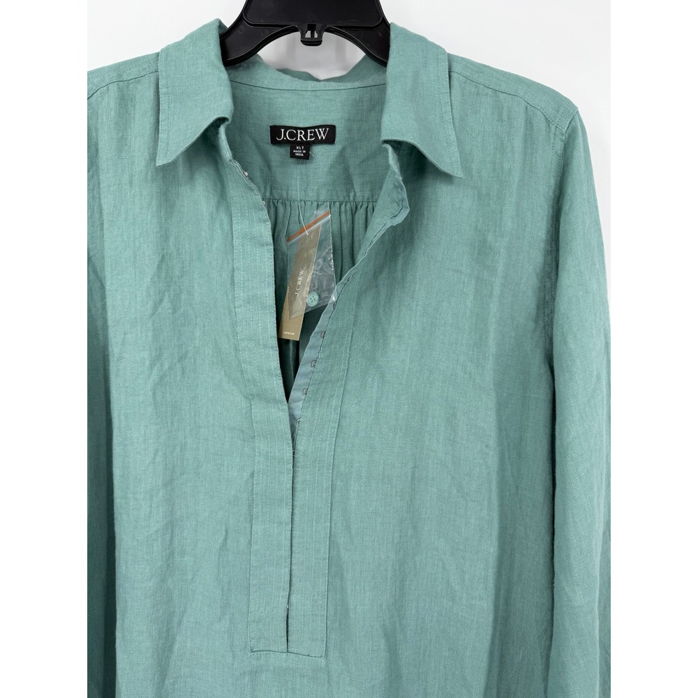 J.Crew Womens Sage Green 100% Linen Long Sleeve Maxi Shirt Dress XL Tall CT378